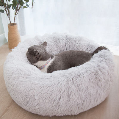 卸し売り暖かいPlush柔らかいドーナツ猫犬はのどの毛皮犬の静まるベッドを寝かせる
