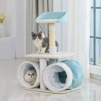 Plush猫のトンネルのおもちゃの贅沢なScratcherの木のベッドが付いている上昇の木フレームの跳躍のプラットホーム