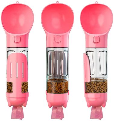 4 In1食品容器及び無駄袋が付いている携帯用Leakproofピンク犬の水差し