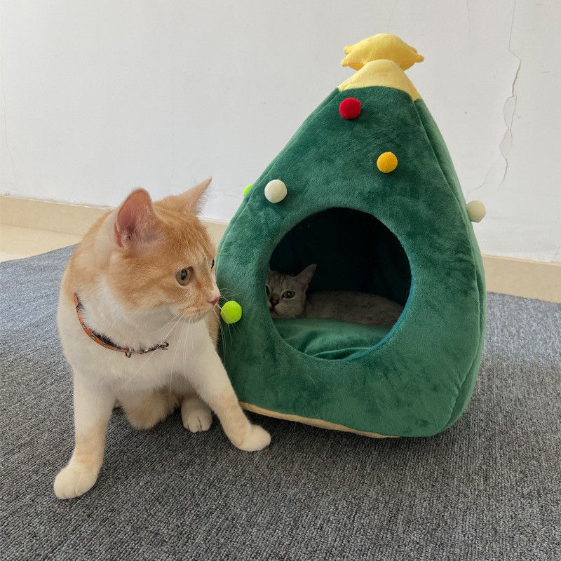良質猫の子犬のベッド洗濯できる暖かいペット ベッドの贅沢なクリスマス ツリーの洞窟のマット