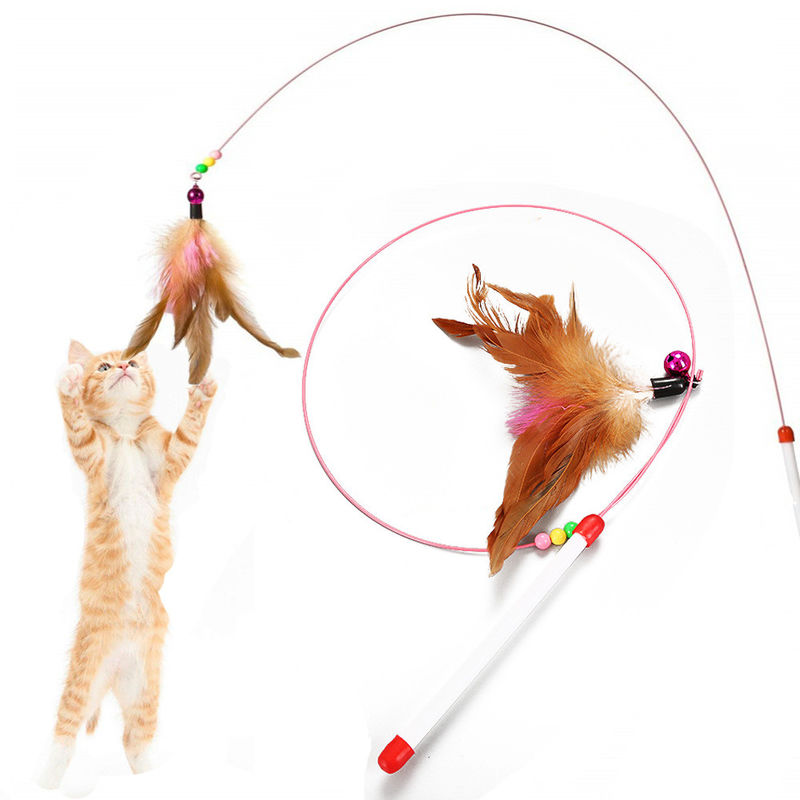Hallupets猫ペットは猫の羽のティーザー細い棒をもてあそぶ