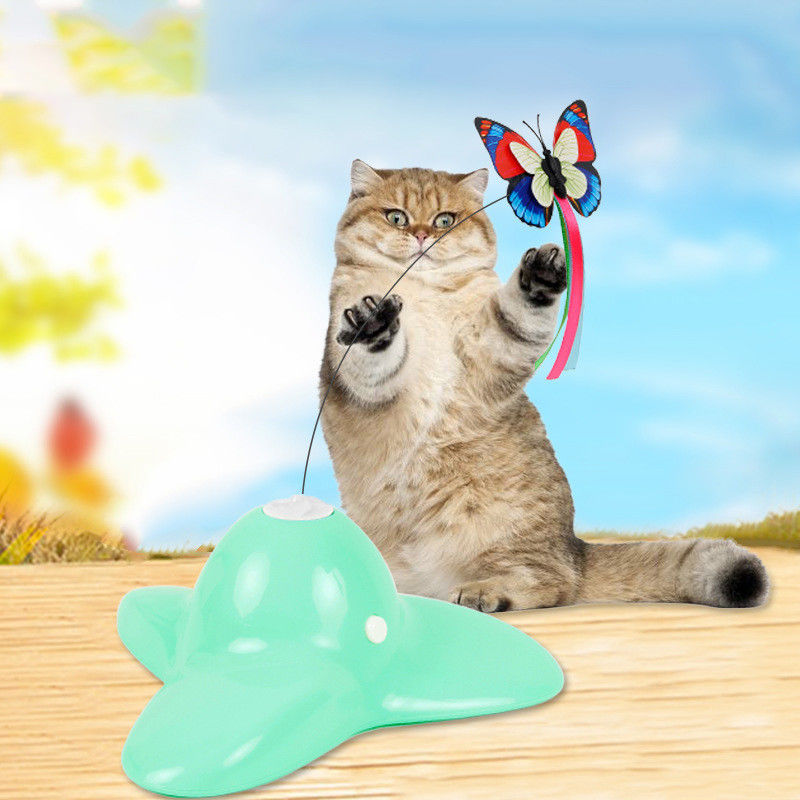 285g猫ペットはなびき虫の電気回転蝶猫のおもちゃをもてあそぶ