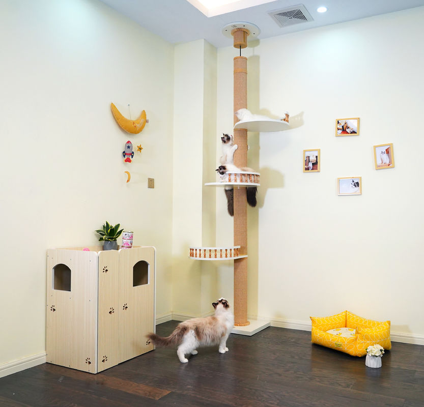大きい木猫の家82*40*87cmをする天井への上昇の木の床