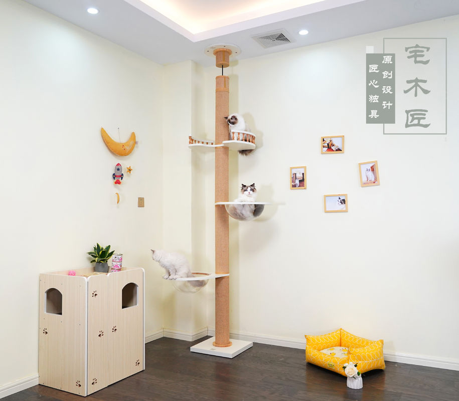 大きい木猫の家82*40*87cmをする天井への上昇の木の床
