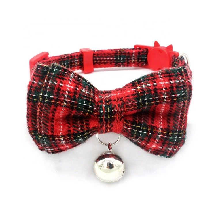 鐘の綿の幅のスコットランドの格子縞のBowtie猫つばの安全バックルは13-22cmを調節する
