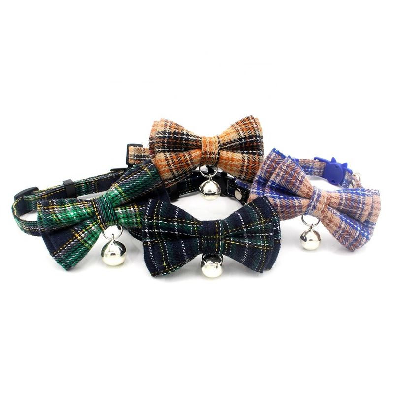 鐘の綿の幅のスコットランドの格子縞のBowtie猫つばの安全バックルは13-22cmを調節する