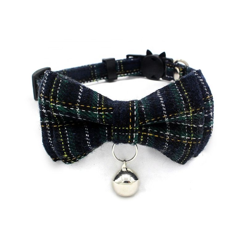 鐘の綿の幅のスコットランドの格子縞のBowtie猫つばの安全バックルは13-22cmを調節する