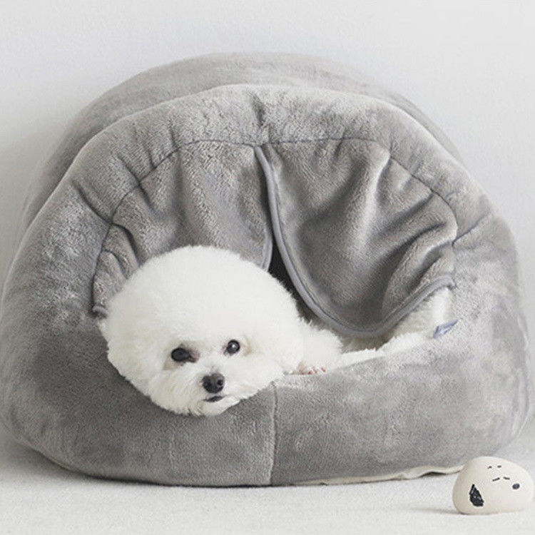 感じられた犬のベッド ペット ベッド贅沢な猫の洞窟のPlush Yurtのドア・カーテン快適な半封鎖ペット犬小屋