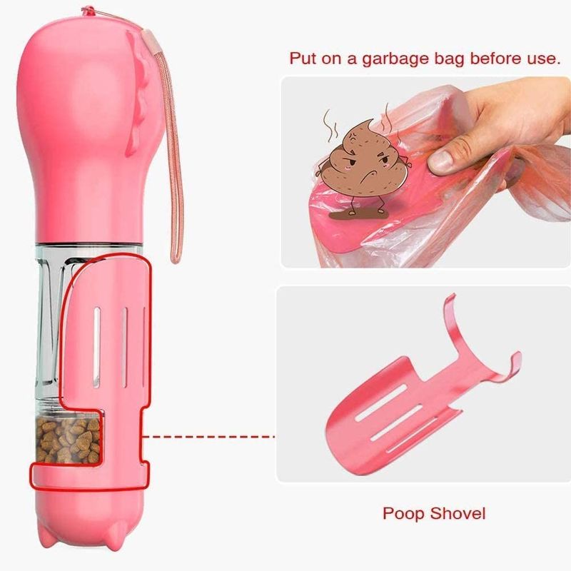 4 In1食品容器及び無駄袋が付いている携帯用Leakproofピンク犬の水差し