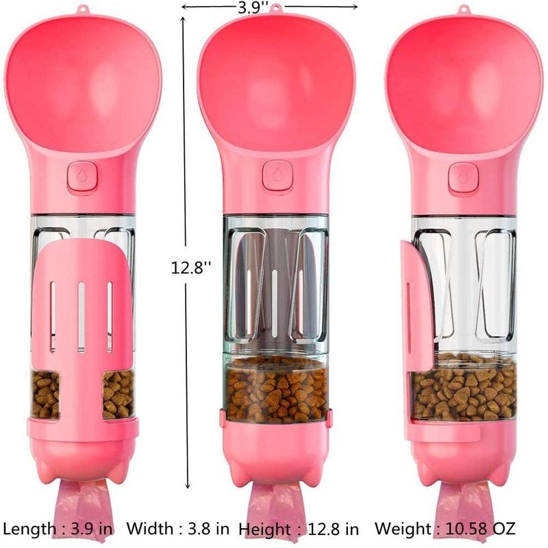 4 In1食品容器及び無駄袋が付いている携帯用Leakproofピンク犬の水差し
