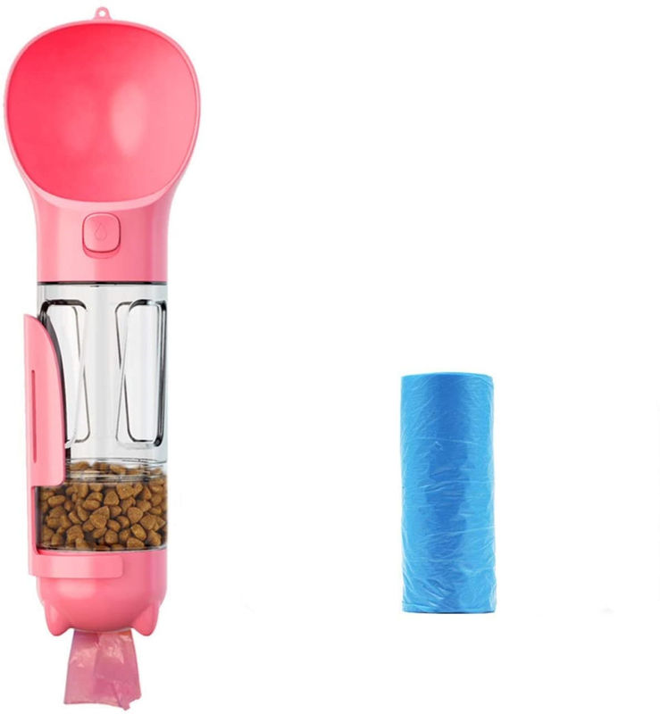 4 In1食品容器及び無駄袋が付いている携帯用Leakproofピンク犬の水差し